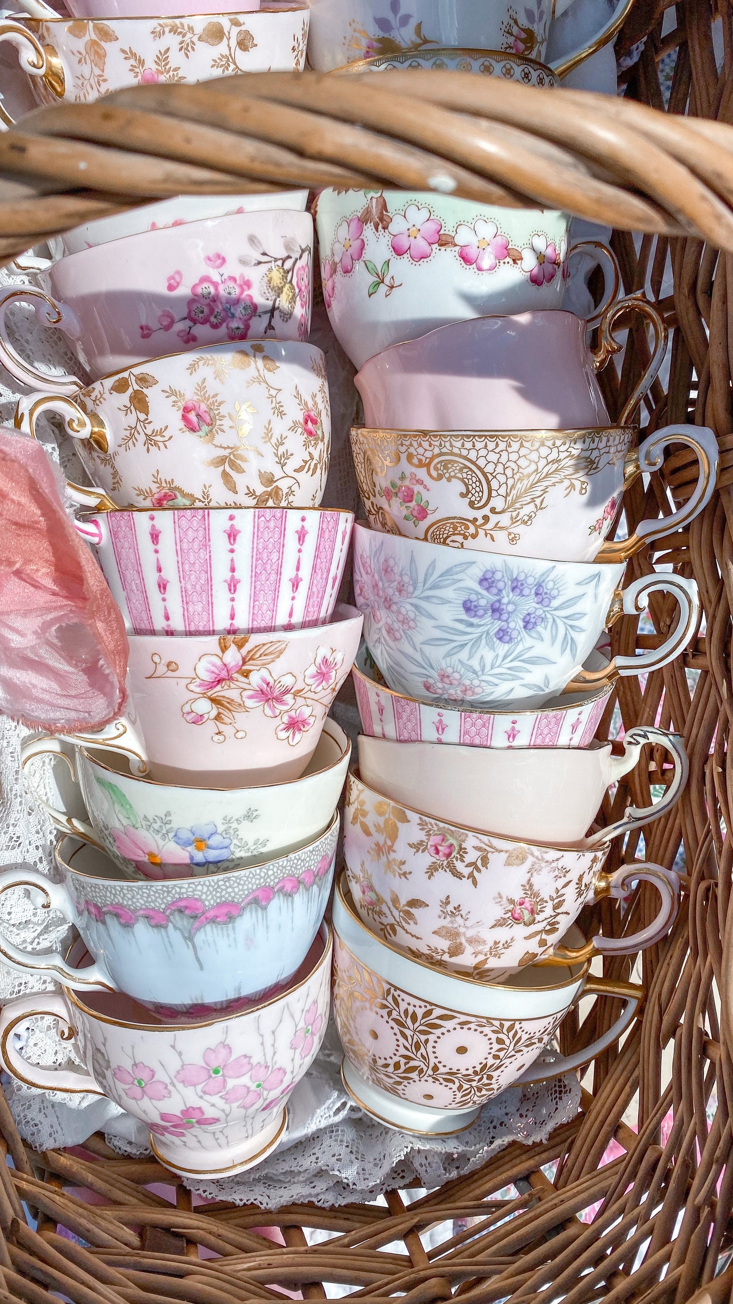 Teacups in A Basket Gallery Wrapped Canvas