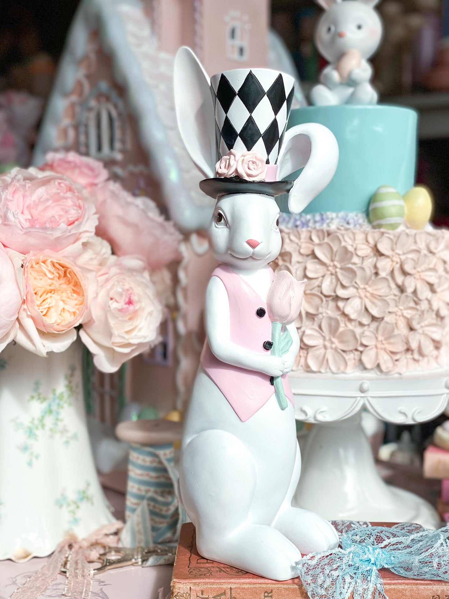 Bespoke Hand Painted Pastel Mad Hatter Bunnies
