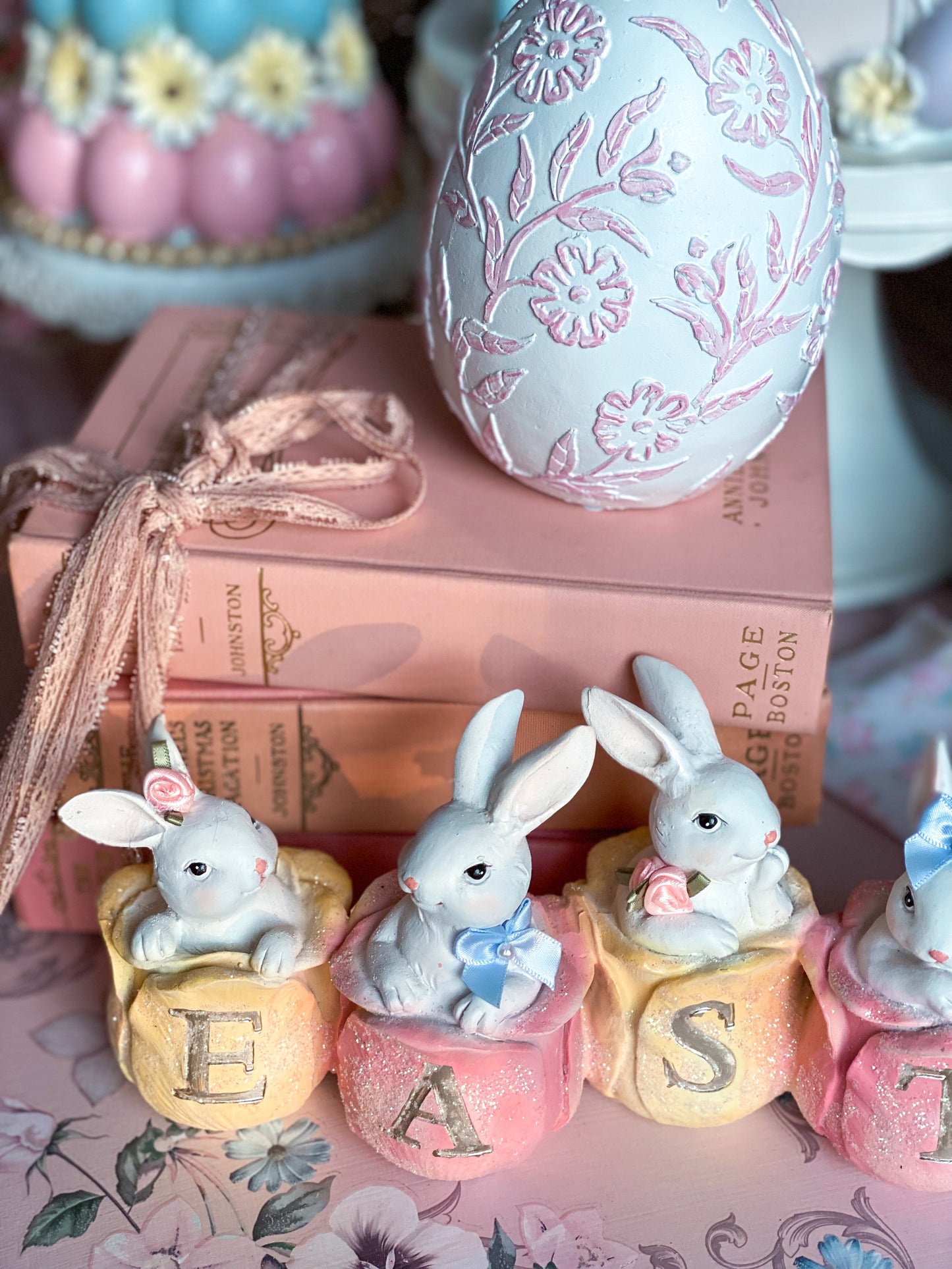 Bespoke Easter Bunnies in Pink and Yellow Cabbages
