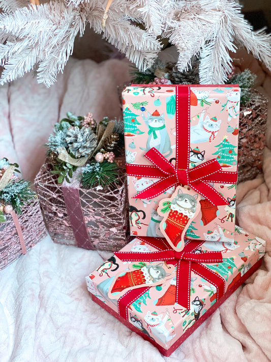 Set mit 2 kleinen rosa Geschenkboxen mit Katzen