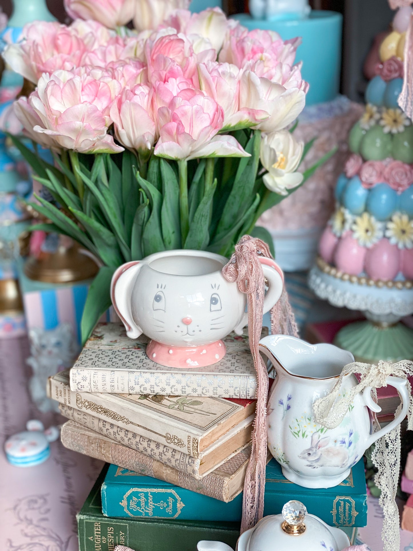 Small Pink Bunny Espresso Mug by Johanna Parker