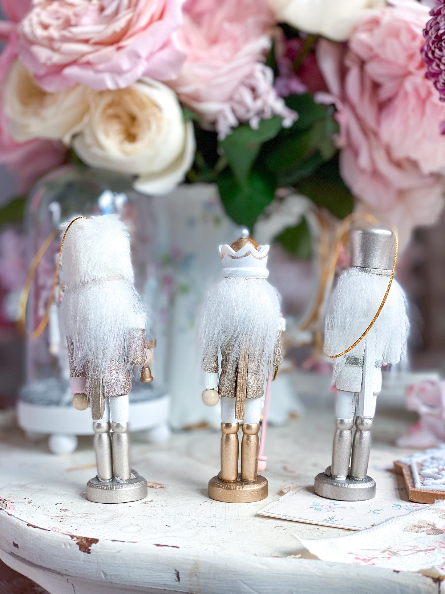 Set of 3 Rose Gold and Pink Nutcracker Ornaments