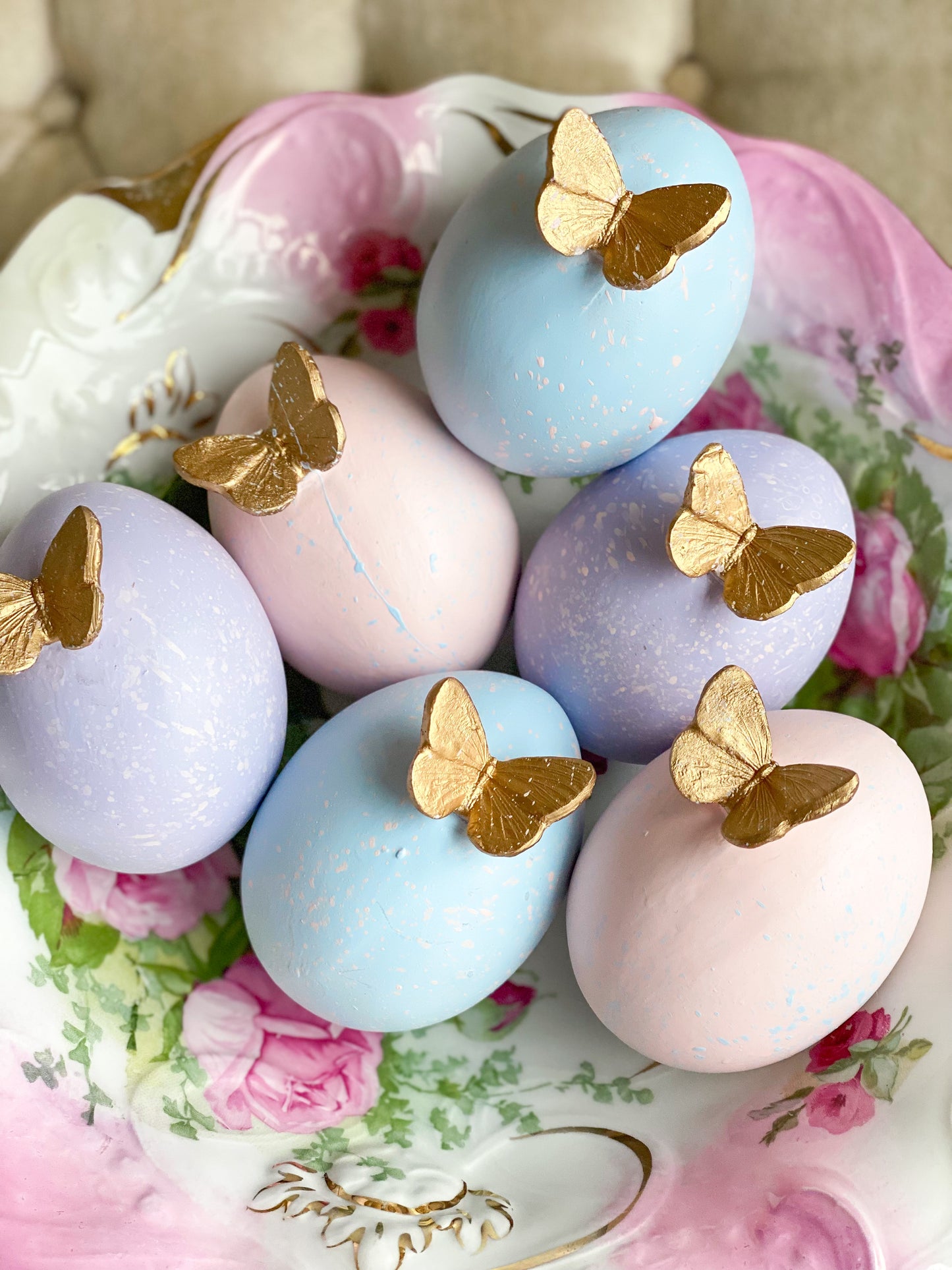 Hand painted Bespoke Pastel Butterfly Egg Bowl Sitters