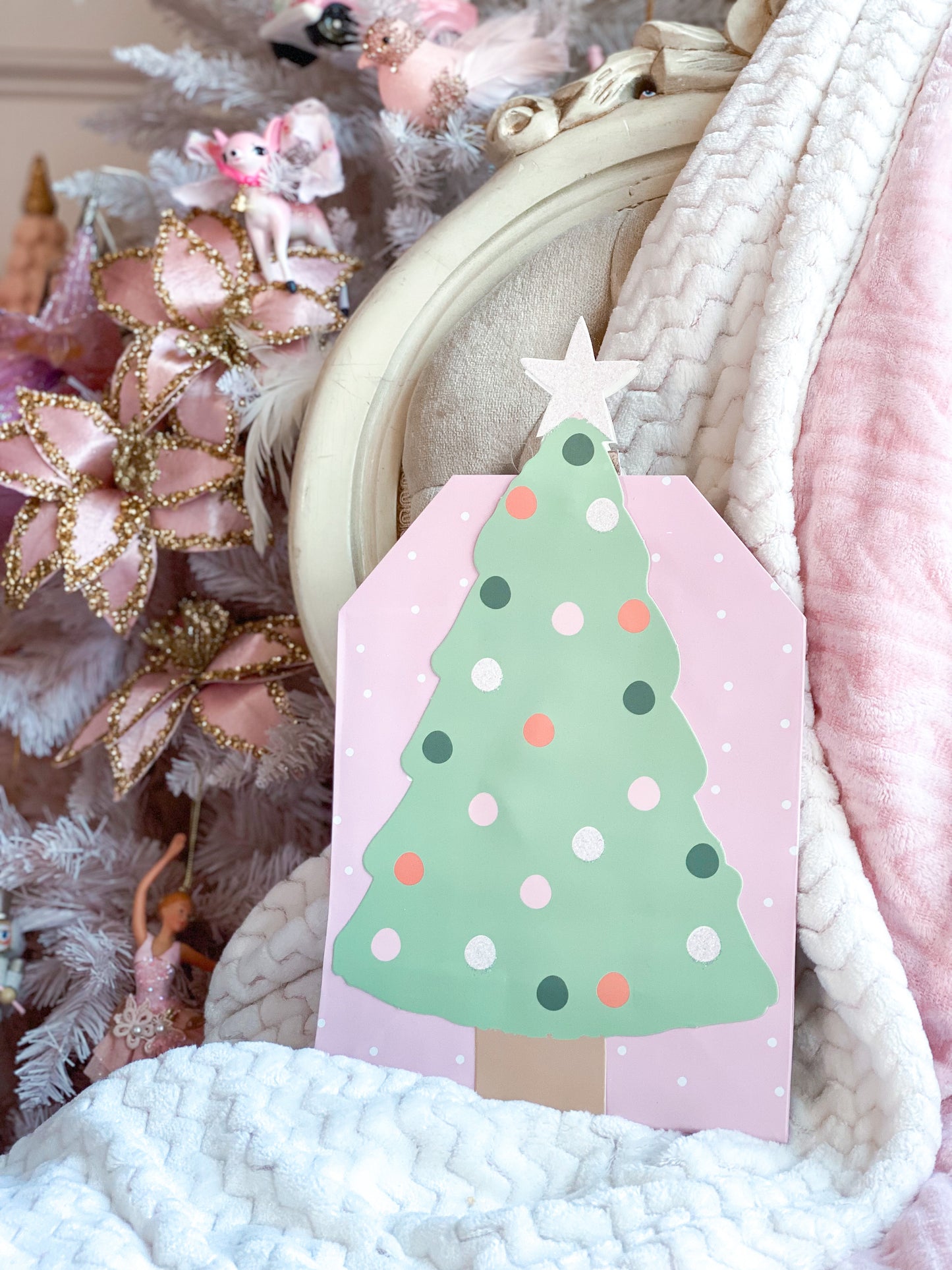 Pink and Mint Christmas Tree Gift Bag