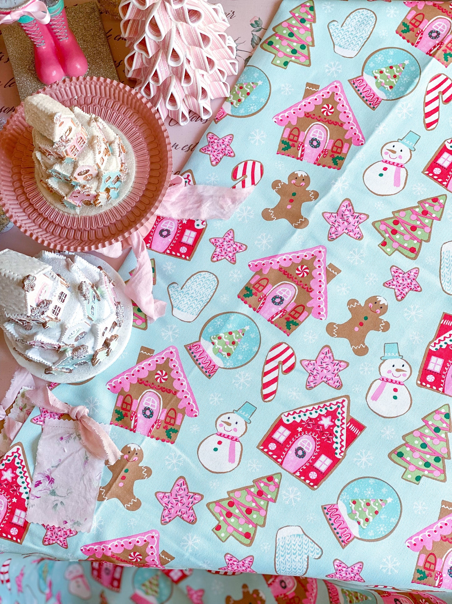 Blue and Pink Gingerbread House Tablecloth