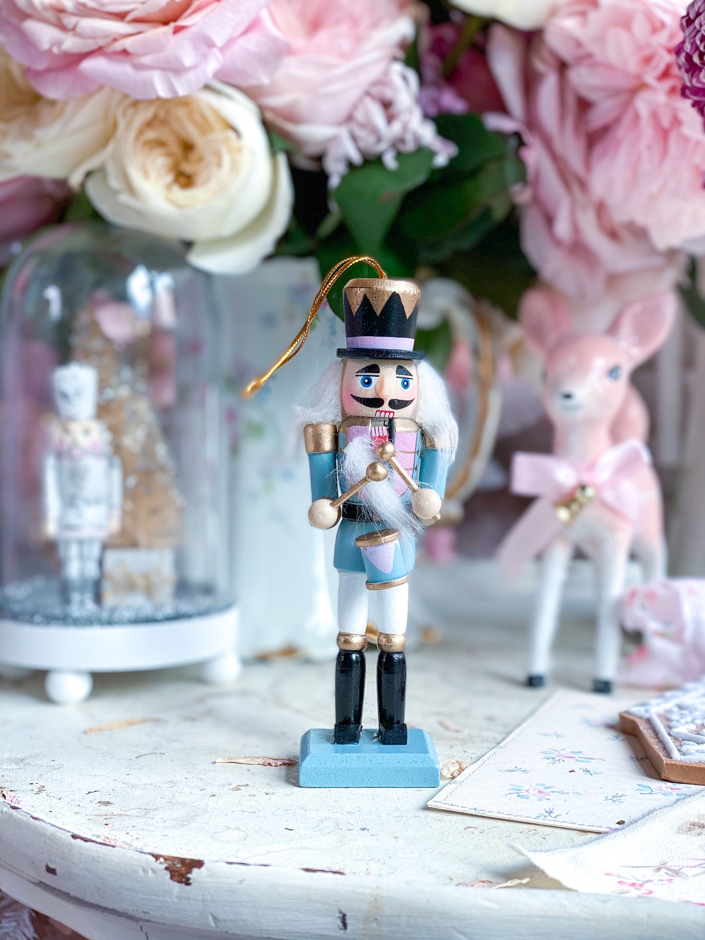 Pink and blue nutcracker ornament