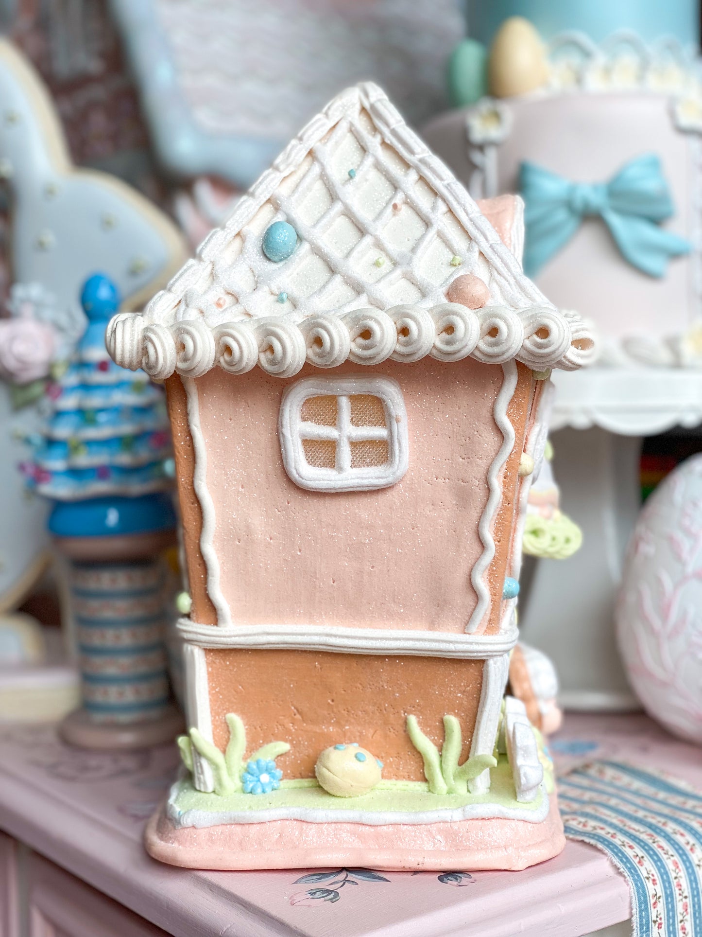 Peach LED light up Easter Gingerbread House