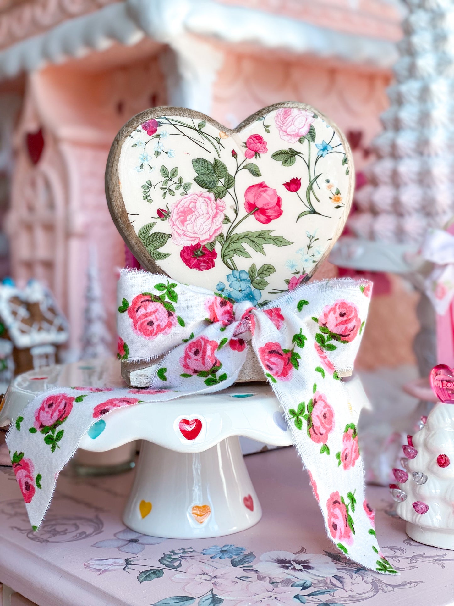 Mini cartel con forma de corazón floral Shabby Chic