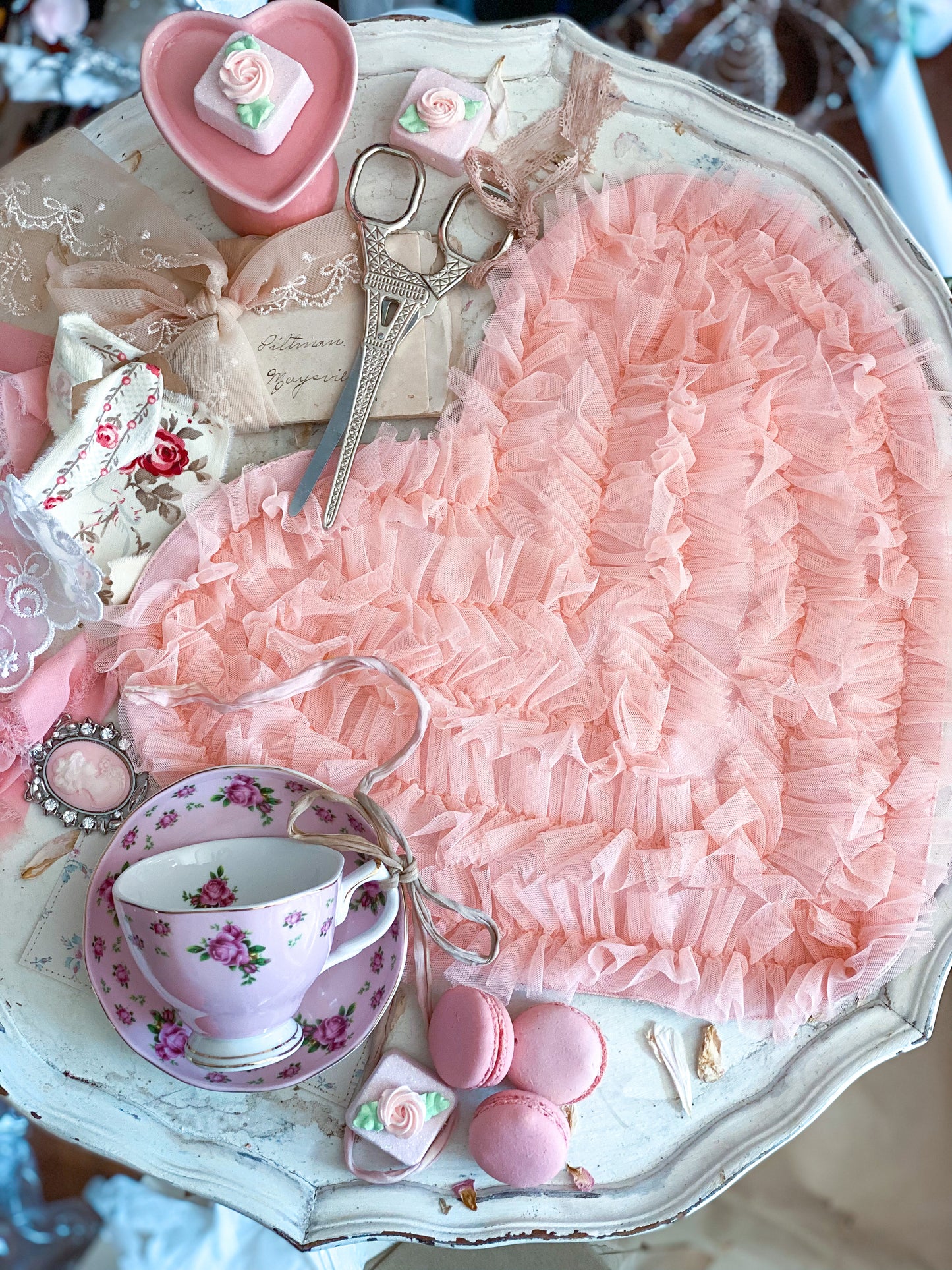Set of 4 Pink Heart Ruffle Placemats