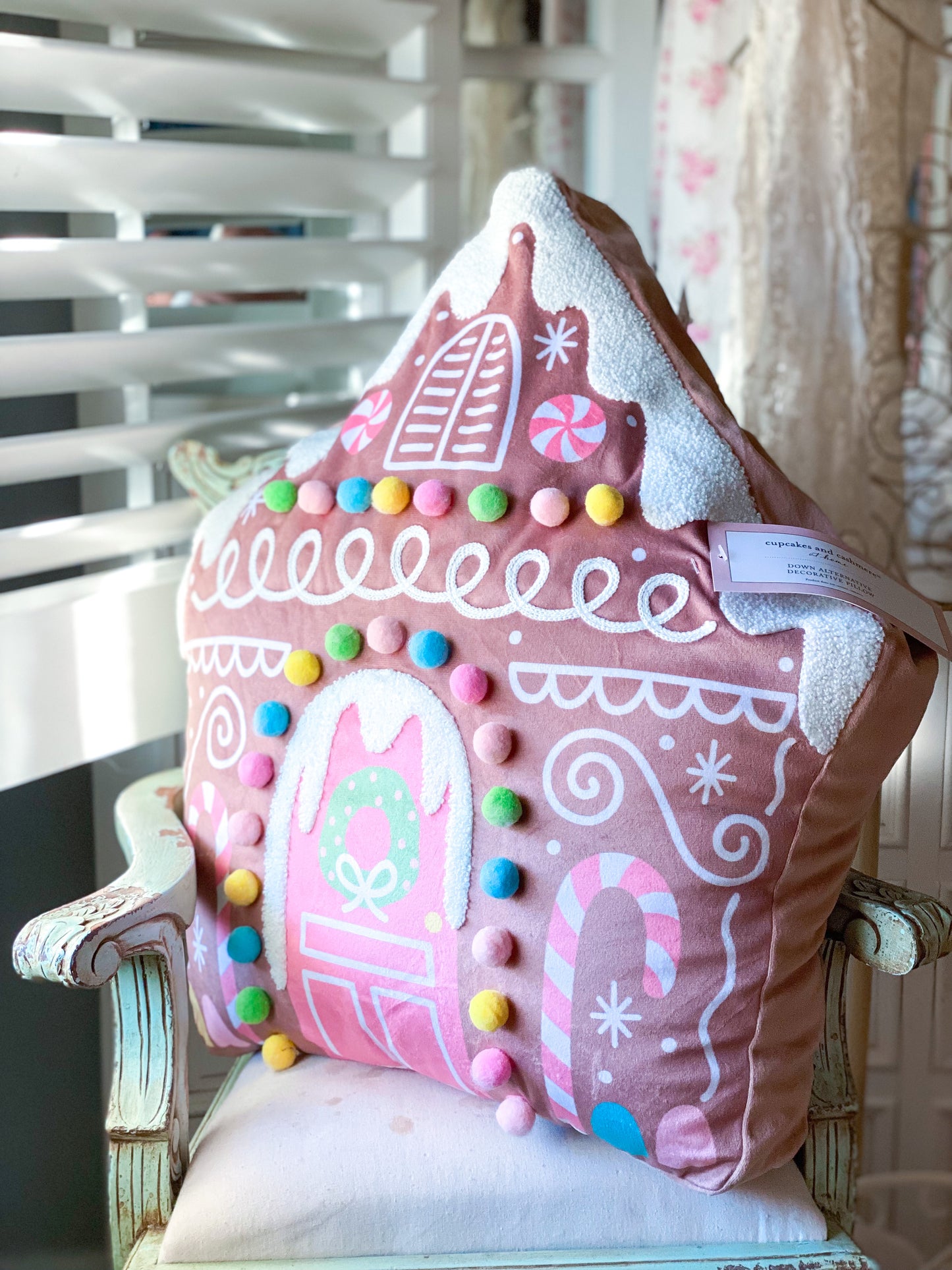 Pastel Gingerbread House Throw Pillow