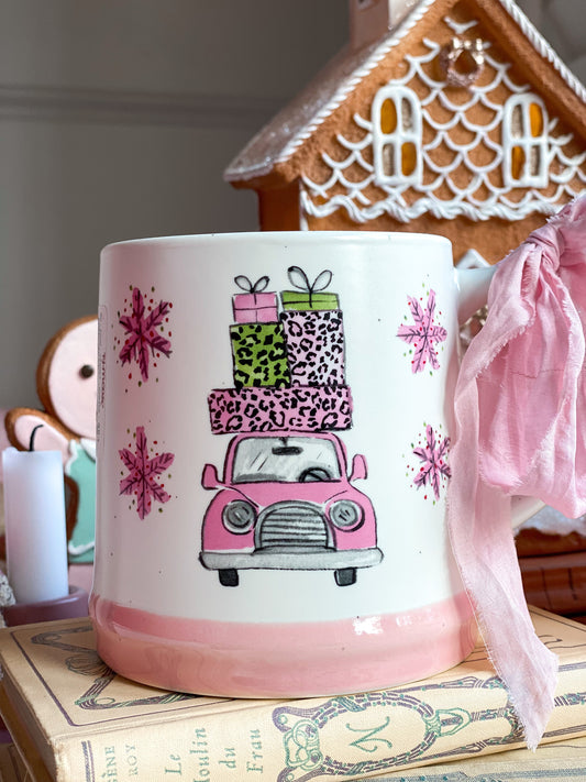 Pink Car Christmas Mug