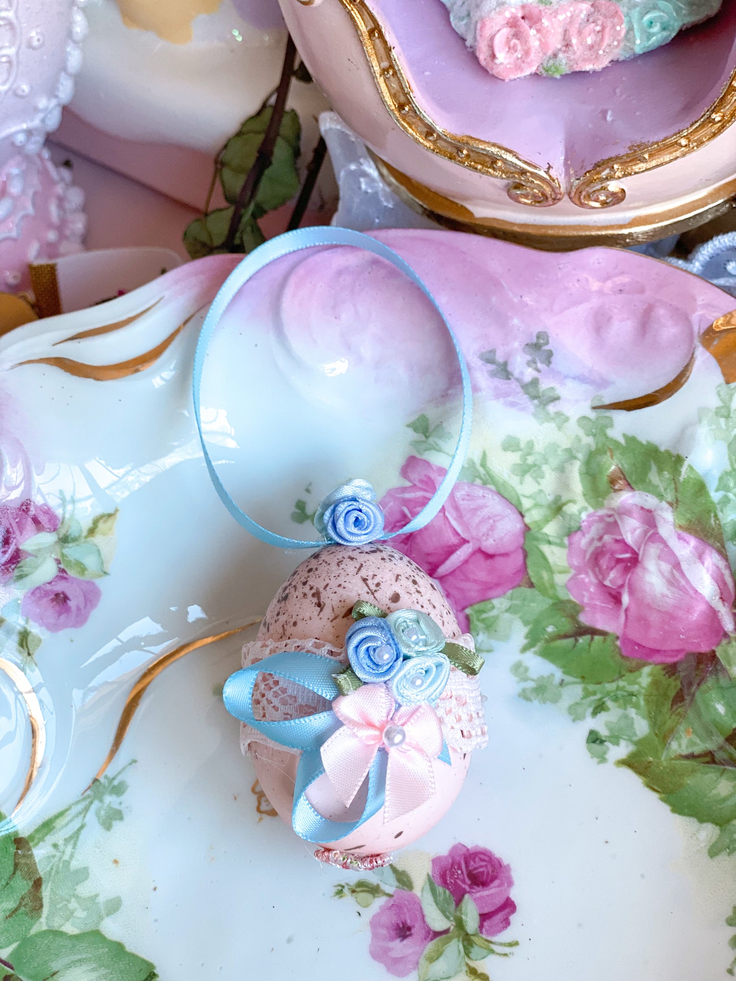 Set of 5 Bespoke Handmade Shabby Chic Pastel Egg Ornaments