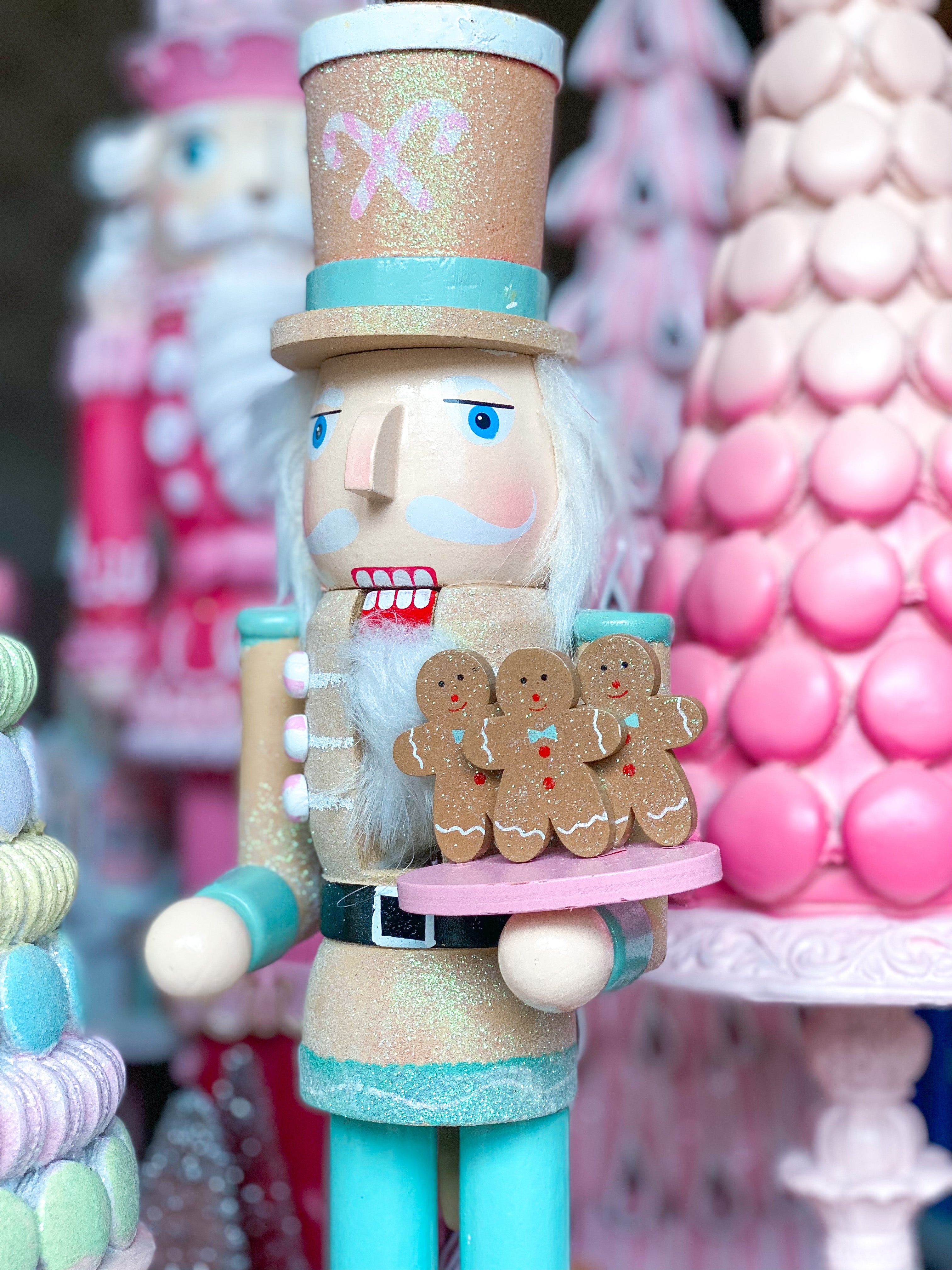 Pastel Pink Blue, and Red Candy Gingerbread House Holiday hot Nutcracker