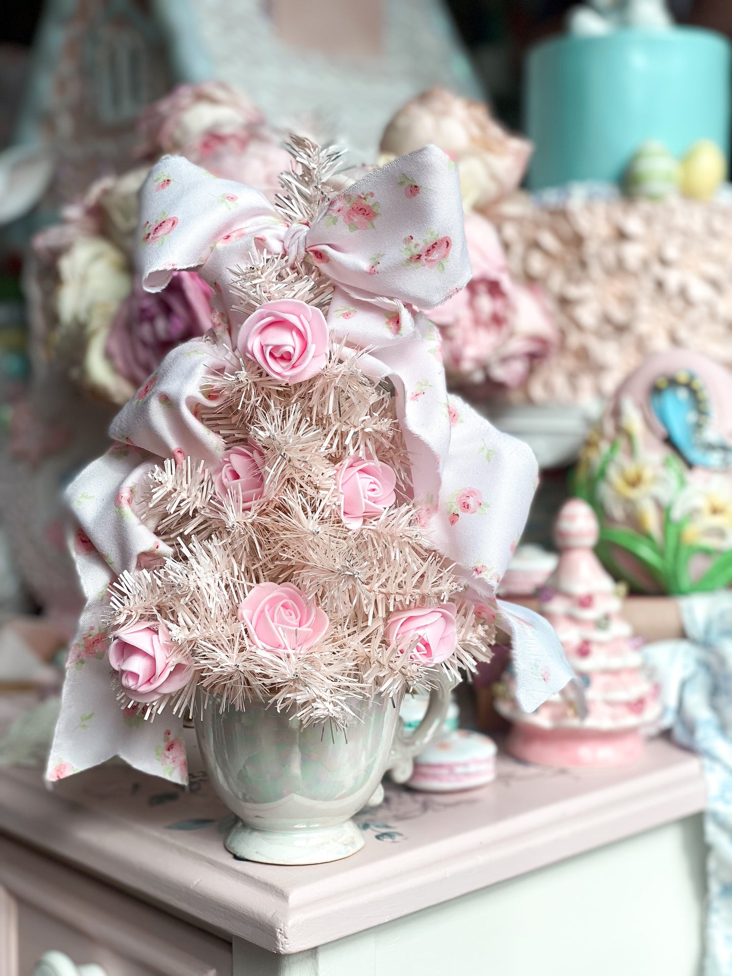 Pink Floral Shabby Chic Teacup Tree